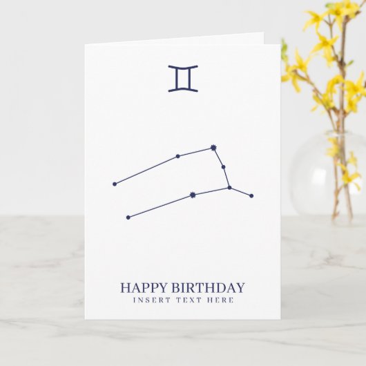 Tweelingen Zodiac Sterrenbeeld Aangepaste Verjaard Kaart (Gele Bloem)