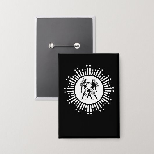 Tweelingen Zodiac Symbool met sterren zwart en wit Button (Voorkant / Achterkant)