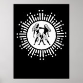Tweelingen Zodiac Symbool met sterren zwart en wit Poster (Voorkant)