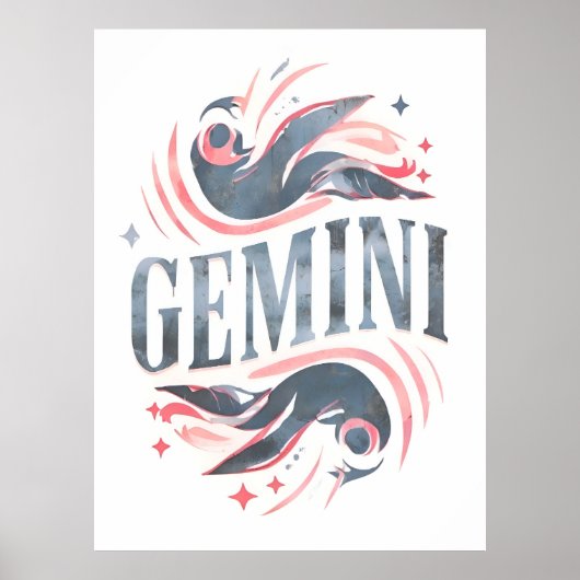  Tweelingen Zodiac Teken Whimsical Illustration Poster (Voorkant)