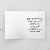 Tweelingen Zodiac verjaardagskaart Kaart (Binnen)