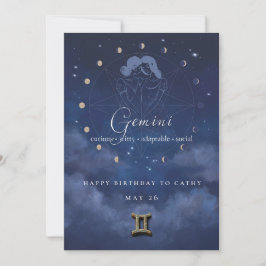 Tweelingen Zodiac Verjaardagsuitnodiging Kaart