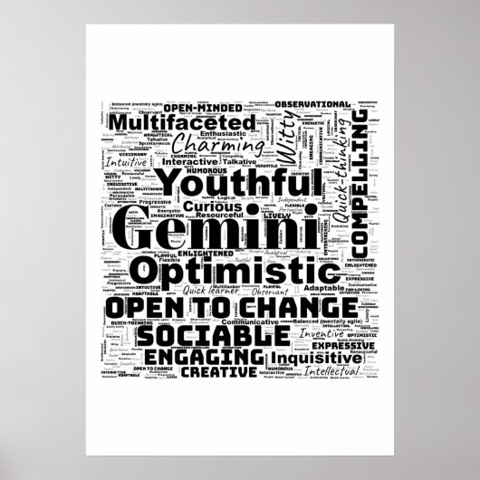 Tweelingen Zodiac Word Cloud Poster (Voorkant)