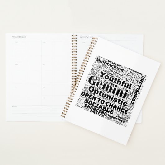 Tweelingen Zodiac Word Cloud Spiral Planner (Display)