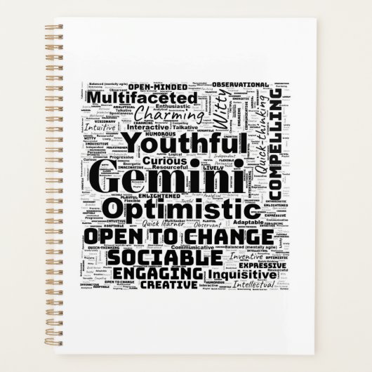 Tweelingen Zodiac Word Cloud Spiral Planner (Voorkant)