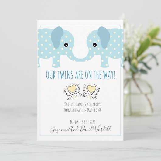Tweelingen Zwangerschap Aankondiging Whimsical Ele (Staand voorkant)