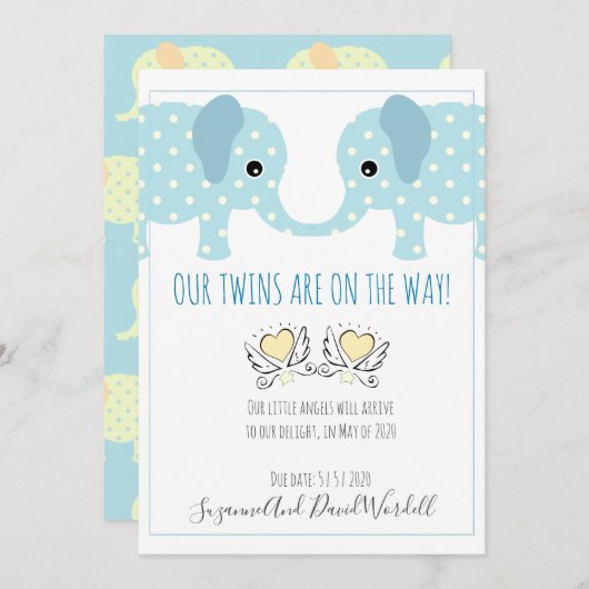 Tweelingen Zwangerschap Aankondiging Whimsical Ele (Voorkant / Achterkant)