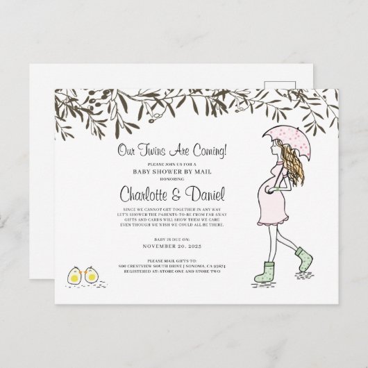 Tweelingen Zwangerschap Zwangere moeder met baarmo Uitnodiging Briefkaart (Voorkant / Achterkant)