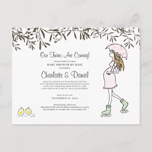 Tweelingen Zwangerschap Zwangere moeder met baarmo Uitnodiging Briefkaart (Voorkant)