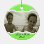 Tweelingfoto Heldergroen Keramisch Ornament (Achterkant)
