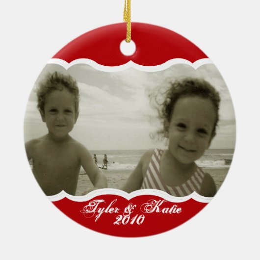 Tweelingfoto rood keramisch ornament (Achterkant)