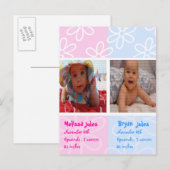 tweelingfotokaart voor baby aankondigingskaart (Voorkant / Achterkant)