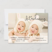 Tweelinggeboortenaankondiging Modern script introd Magnetische Uitnodiging (Voorkant)