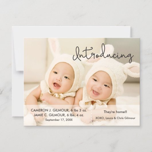 Tweelinggeboortenaankondiging Modern script introd Magnetische Uitnodiging (Voorkant)