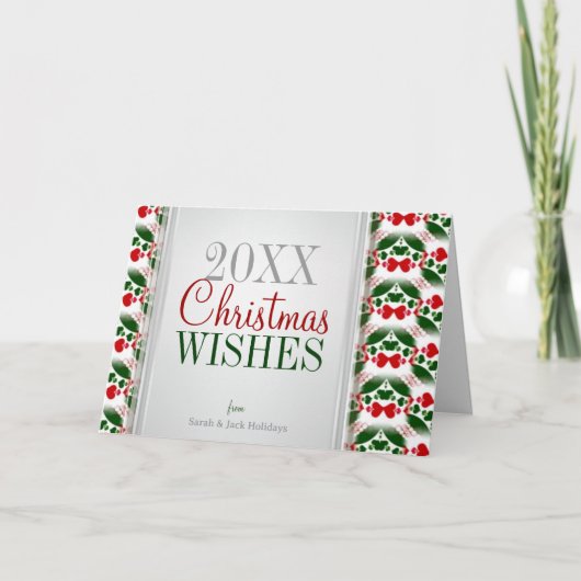Tweelingharten Kerst Groen Rood Patroon Kaart (Voorkant)