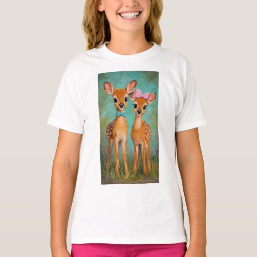 Tweelingherten Cartoon Bos T-shirt (Voorkant)