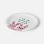 Tweelingjarig feestje met twee roze bunny meisjes papieren bordje (Gekanteld)