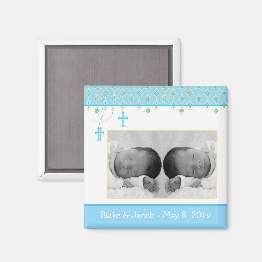 Tweelingjongen doop/doopplezier - fotomagneet magneet (Voorkant / Achterkant)