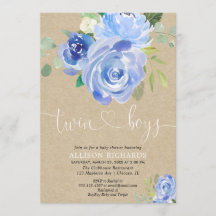 Tweelingjongens baby shower roestblauw bloemkraft