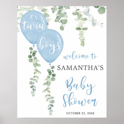 Tweelingjongens Blauwe ballon baby shower welkom b Poster (Voorkant)