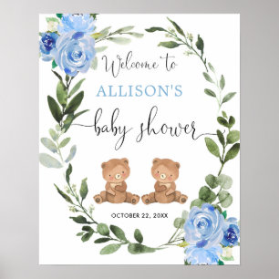 Tweelingjongens teddy dragen baby shower-welkomstb poster