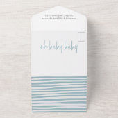 Tweelingkleurig baby shower blauw moderne typograf all in one uitnodiging (Buitenkant)