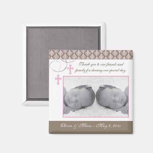 Tweelingmeisje doop/doop gunst - foto magneet (Voorkant / Achterkant)