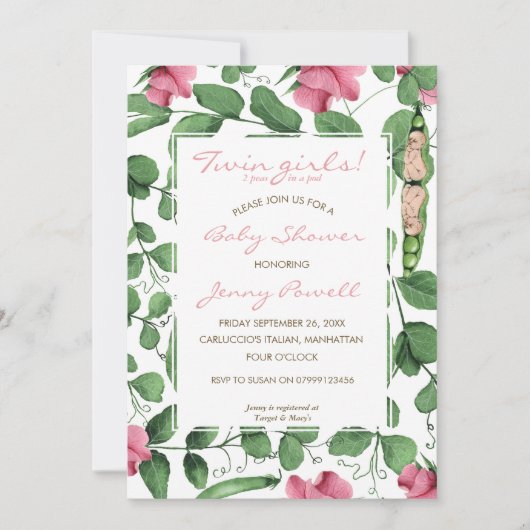 Tweelingmeisjes baby shower twee erwten in een pod kaart (Voorkant)