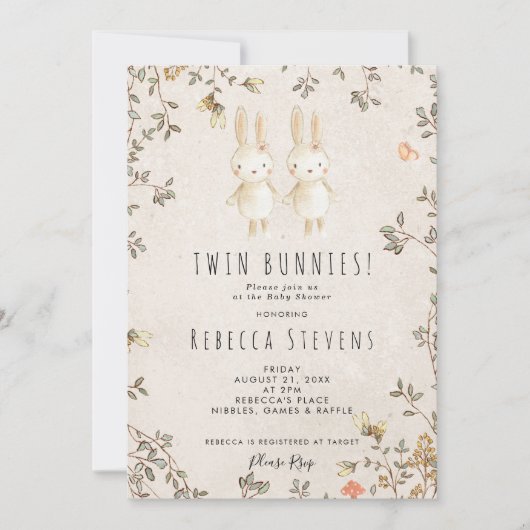 tweelingmeisjes baby shower uitnodiging (Voorkant)