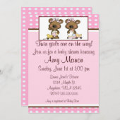 Tweelingmeisjes beren gepersonaliseerd baby shower kaart (Voorkant / Achterkant)