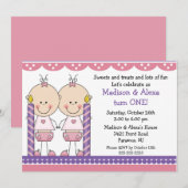 Tweelingmeisjes eerste uitnodiging (Voorkant / Achterkant)