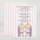 Tweelingmeisjes eerste uitnodiging (Voorkant / Achterkant)