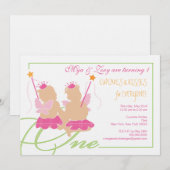 Tweelingmeisjes eerste uitnodiging op verjaardag (Voorkant / Achterkant)