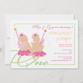 Tweelingmeisjes eerste uitnodiging op verjaardag (Voorkant)