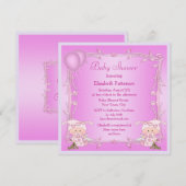 Tweelingmeisjes en ballonnen Roze Baby shower Kaart (Voorkant / Achterkant)