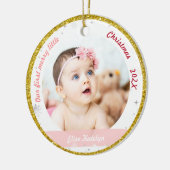 Tweelingmeisjes Foto's Ons eerste prettige kerstfe Keramisch Ornament (Links)