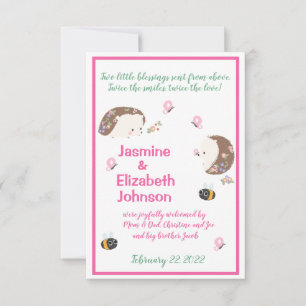 Tweelingmeisjes geboorteaankondiging kaart