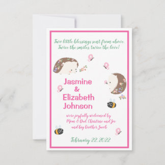 Tweelingmeisjes geboorteaankondiging kaart