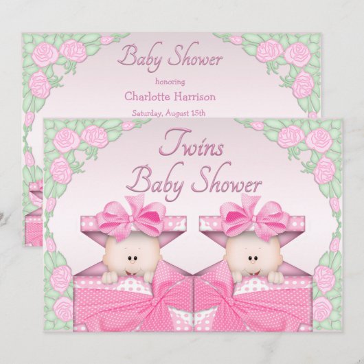 Tweelingmeisjes in het Baby shower van de Rozen va Kaart (Voorkant / Achterkant)