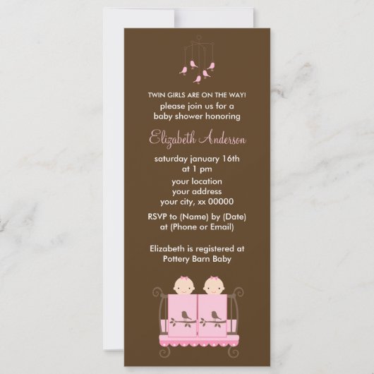 Tweelingmeisjes in het Baby shower van het roze Wi Kaart (Voorkant)