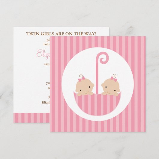 Tweelingmeisjes in Pink Umbrella Kaart (Voorkant / Achterkant)