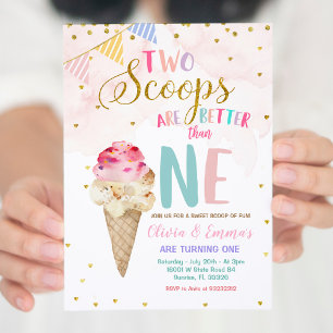 Tweelingmeisjes Kone Ice Cream Birthday Invitation Kaart
