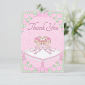 Tweelingmeisjes, kussen en Rozen Roze dank Bedankkaart (Staand voorkant)