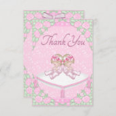 Tweelingmeisjes, kussen en Rozen Roze dank Bedankkaart (Voorkant / Achterkant)