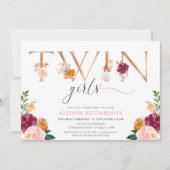 Tweelingmeisjes roos goudbruine douche kaart (Voorkant)
