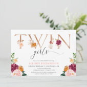 Tweelingmeisjes roos goudbruine douche kaart (Staand voorkant)