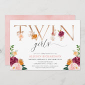 Tweelingmeisjes roos goudbruine douche kaart (Voorkant / Achterkant)