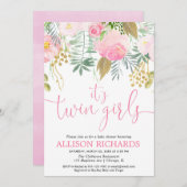 Tweelingmeisjes roze goudgroene waterverf kaart (Voorkant / Achterkant)