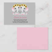 Tweelingmeisjes roze olifanten met zonnebloemkrane informatiekaartje (Voorkant / Achterkant)