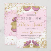 Tweelingmeisjes schattig gouden roze Baby shower Aankondiging (Voorkant / Achterkant)